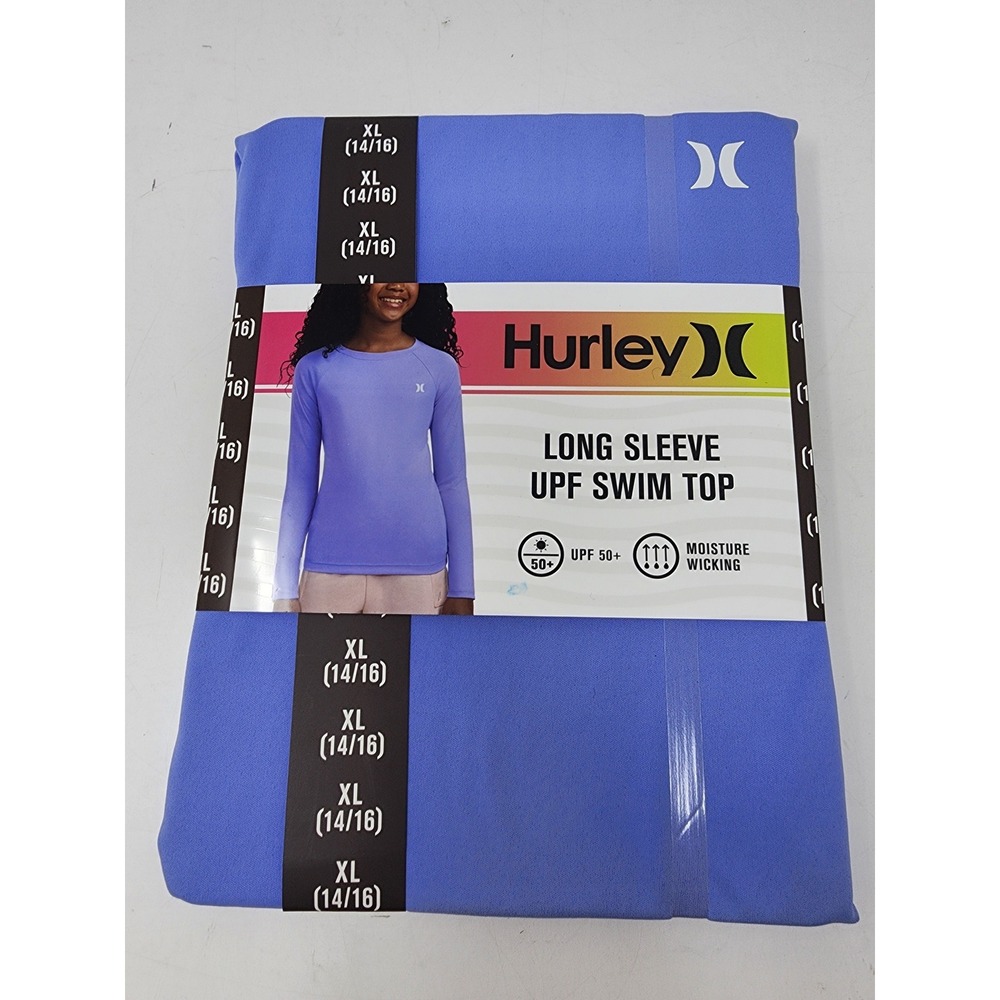 Hurley Girls Long Sleeve Swim Top Blue Polyester Athletic Size XL